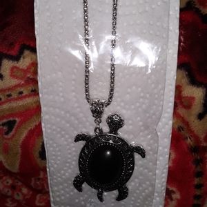 NEW Turtle Necklace Black Stone Semiprecious Jewelry NWT
